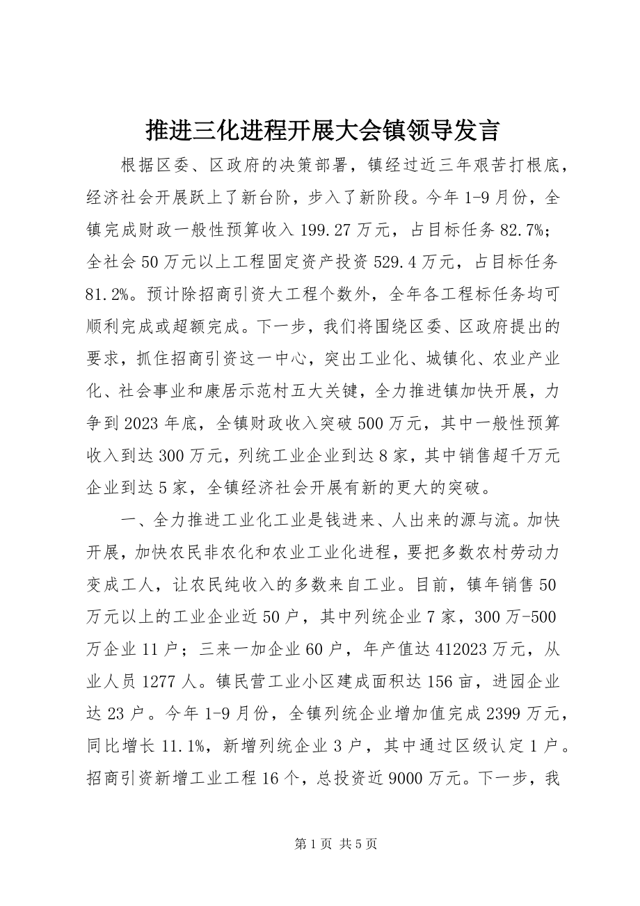 2023年推进三化进程发展大会镇领导讲话.docx_第1页