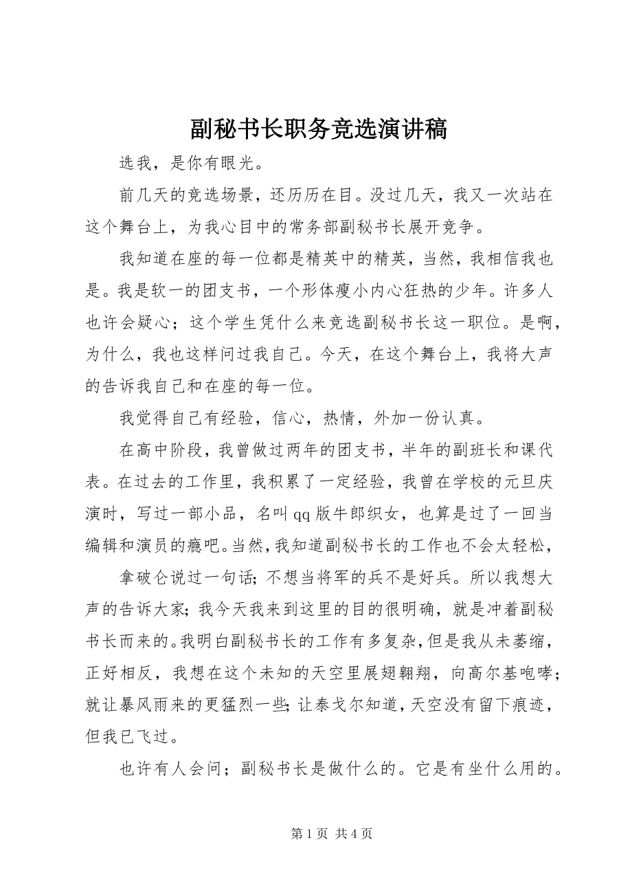 2023年副秘书长职务竞选演讲稿.docx_第1页