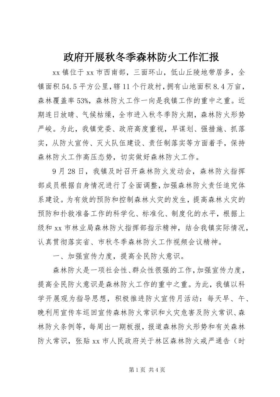 2023年政府开展秋冬季森林防火工作汇报.docx_第1页