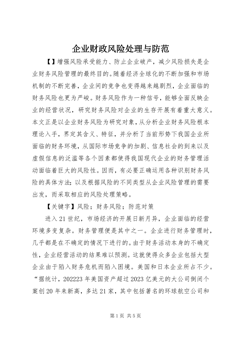 2023年企业财政风险处理与防范.docx_第1页