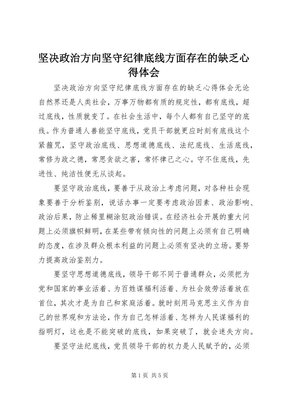 2023年坚定政治方向坚守纪律底线方面存在的不足心得体会.docx_第1页