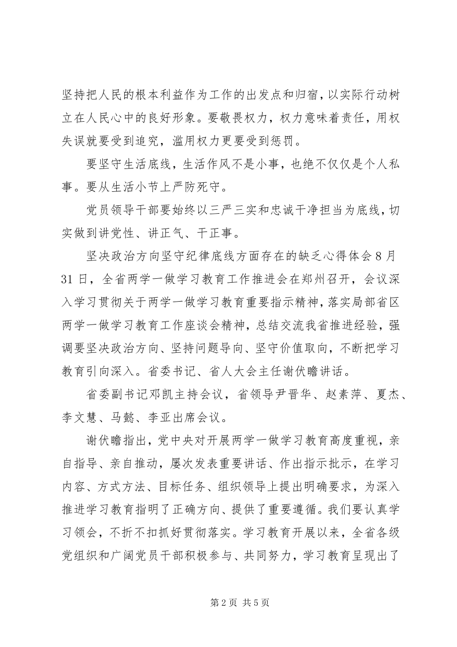 2023年坚定政治方向坚守纪律底线方面存在的不足心得体会.docx_第2页