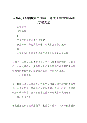 2023年安监局年度党员领导干部民主生活会实施方案大全.doc