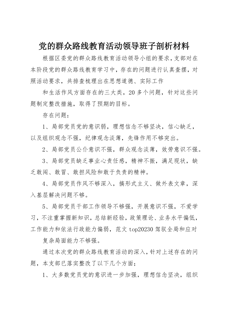 2023年党的群众路线教育活动领导班子剖析材料.docx_第1页