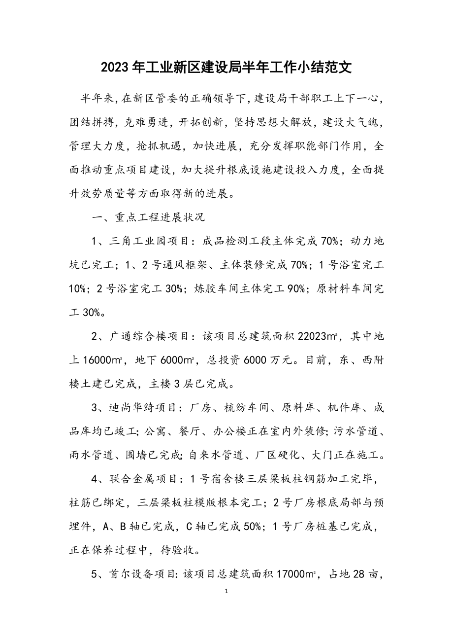 2023年工业新区建设局半年工作小结.docx_第1页