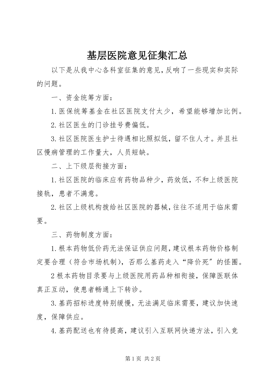 2023年基层医院意见征集汇总.docx_第1页