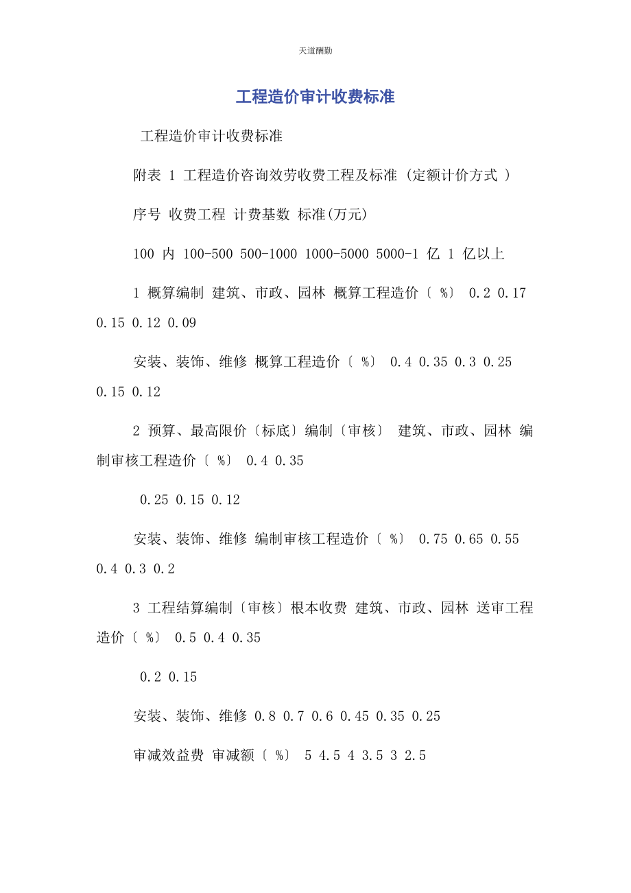 2023年工程造价审计收费标准范文.docx_第1页