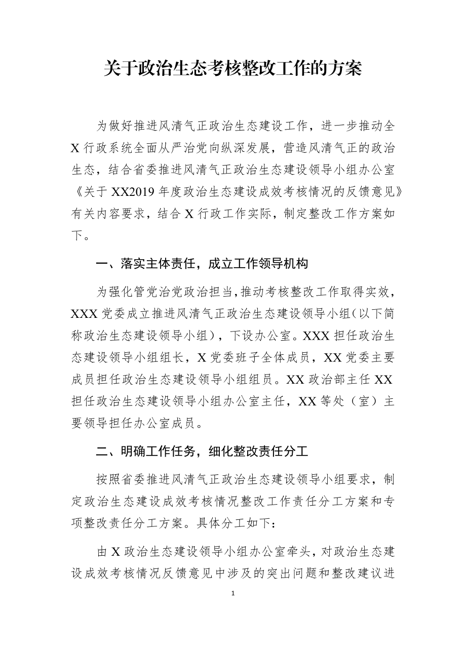 关于政治生态考核整改工作的方案.docx_第1页