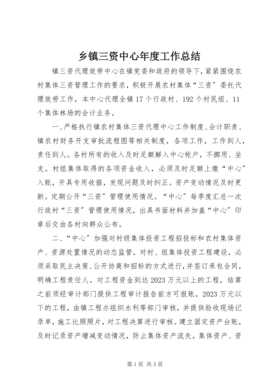 2023年乡镇三资中心年度工作总结.docx_第1页