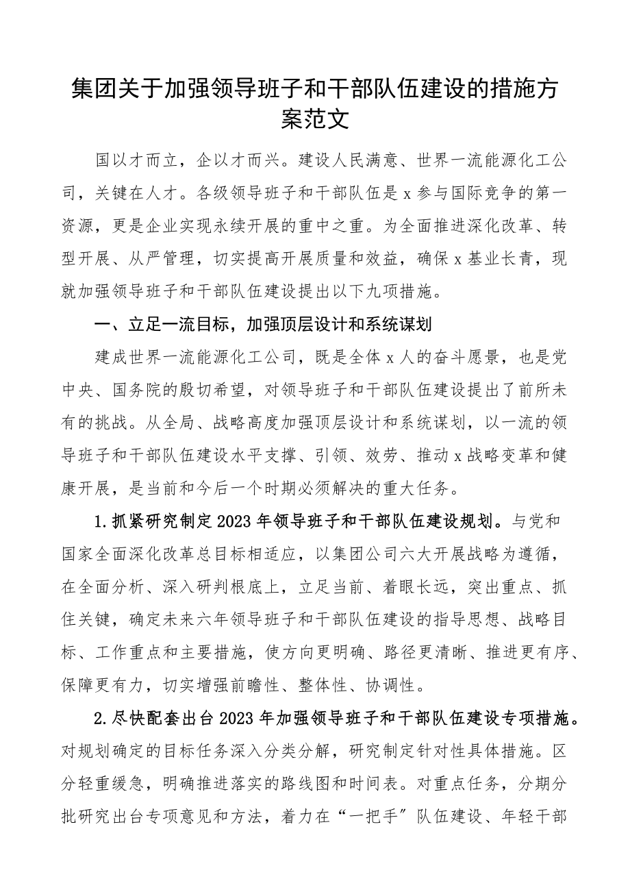 集团关于加强领导班子和干部队伍建设的措施方案公司国有企业国企.docx_第1页