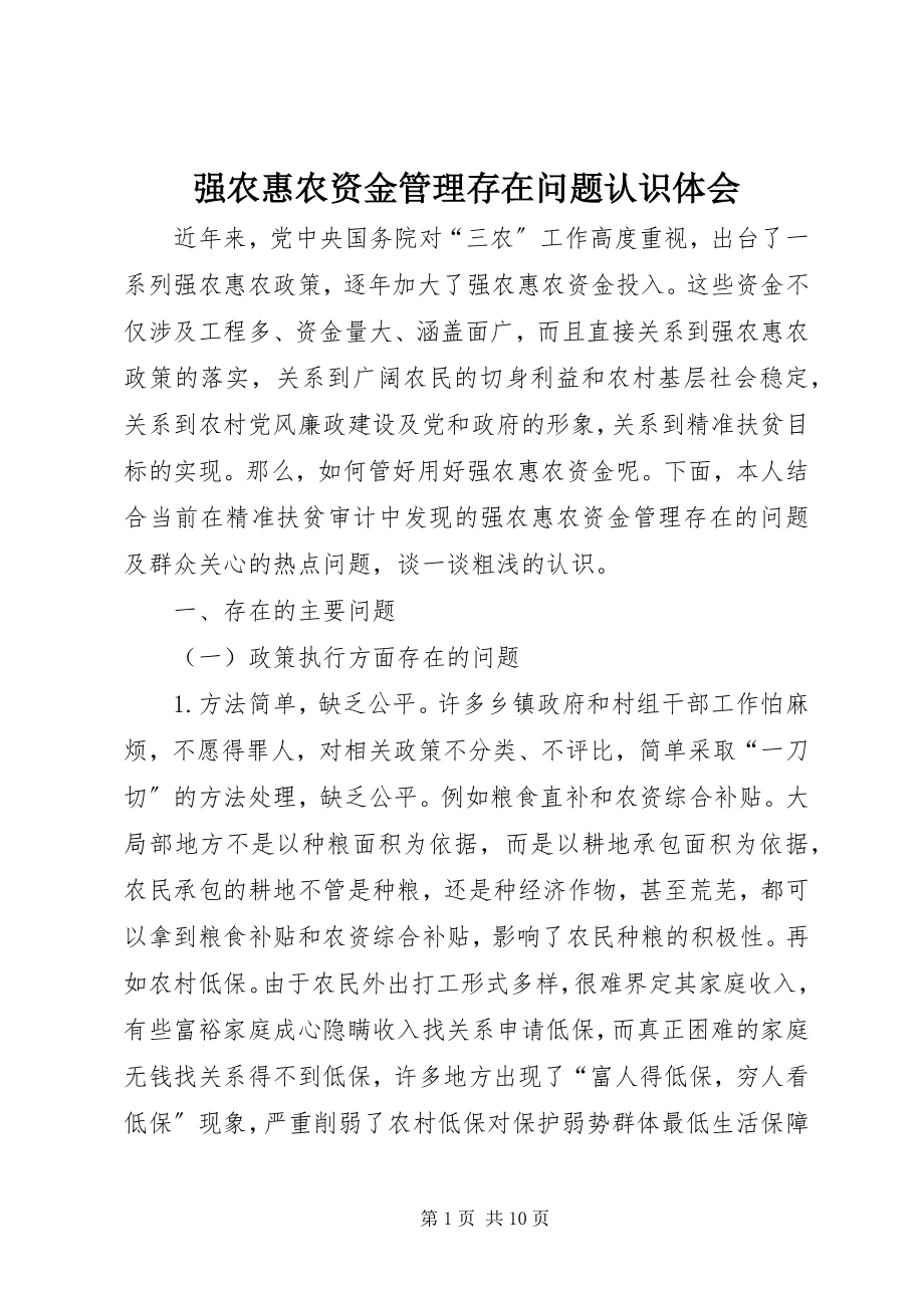 2023年强农惠农资金管理存在问题认识体会.docx_第1页