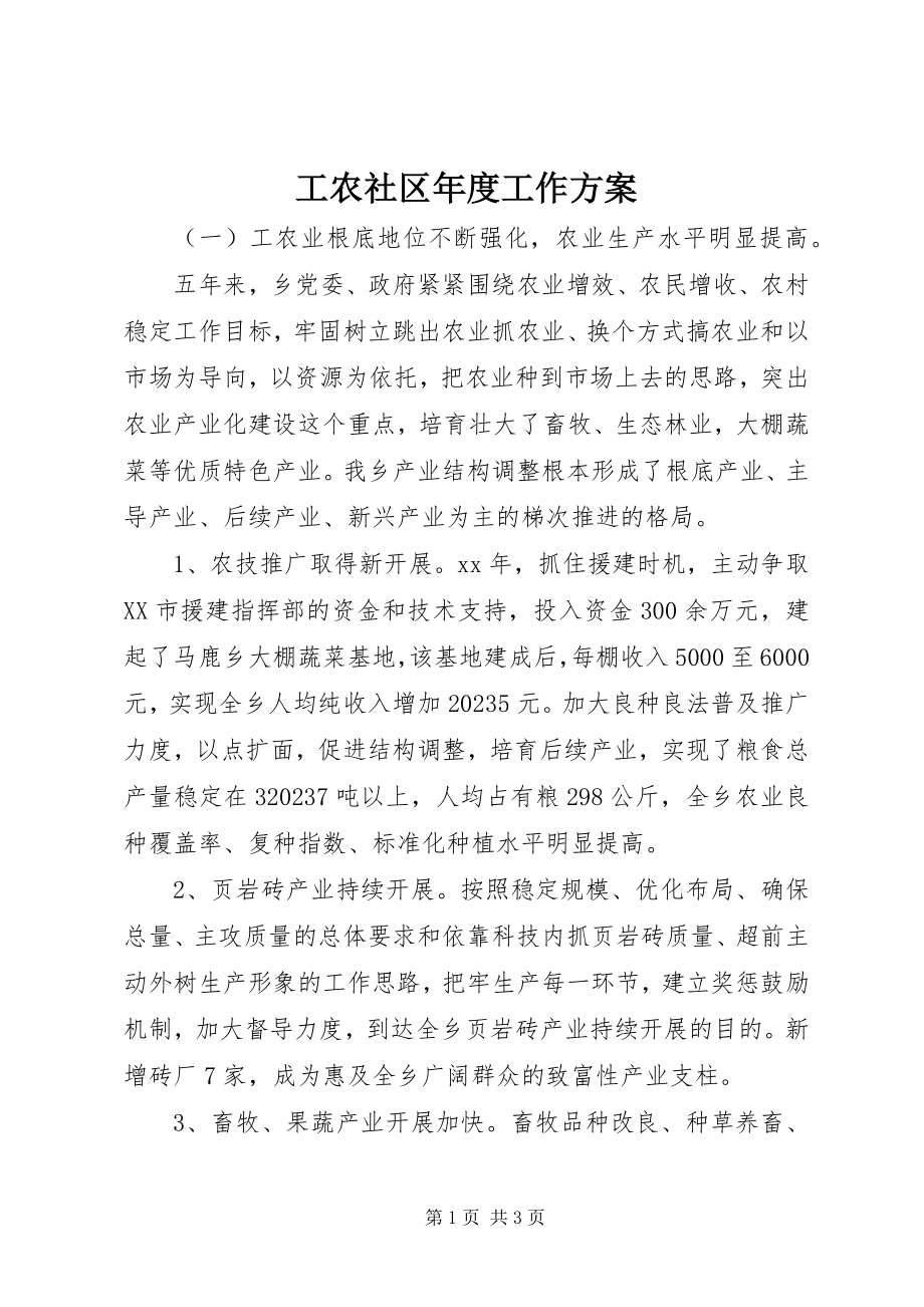 2023年工农社区年度工作计划.docx_第1页