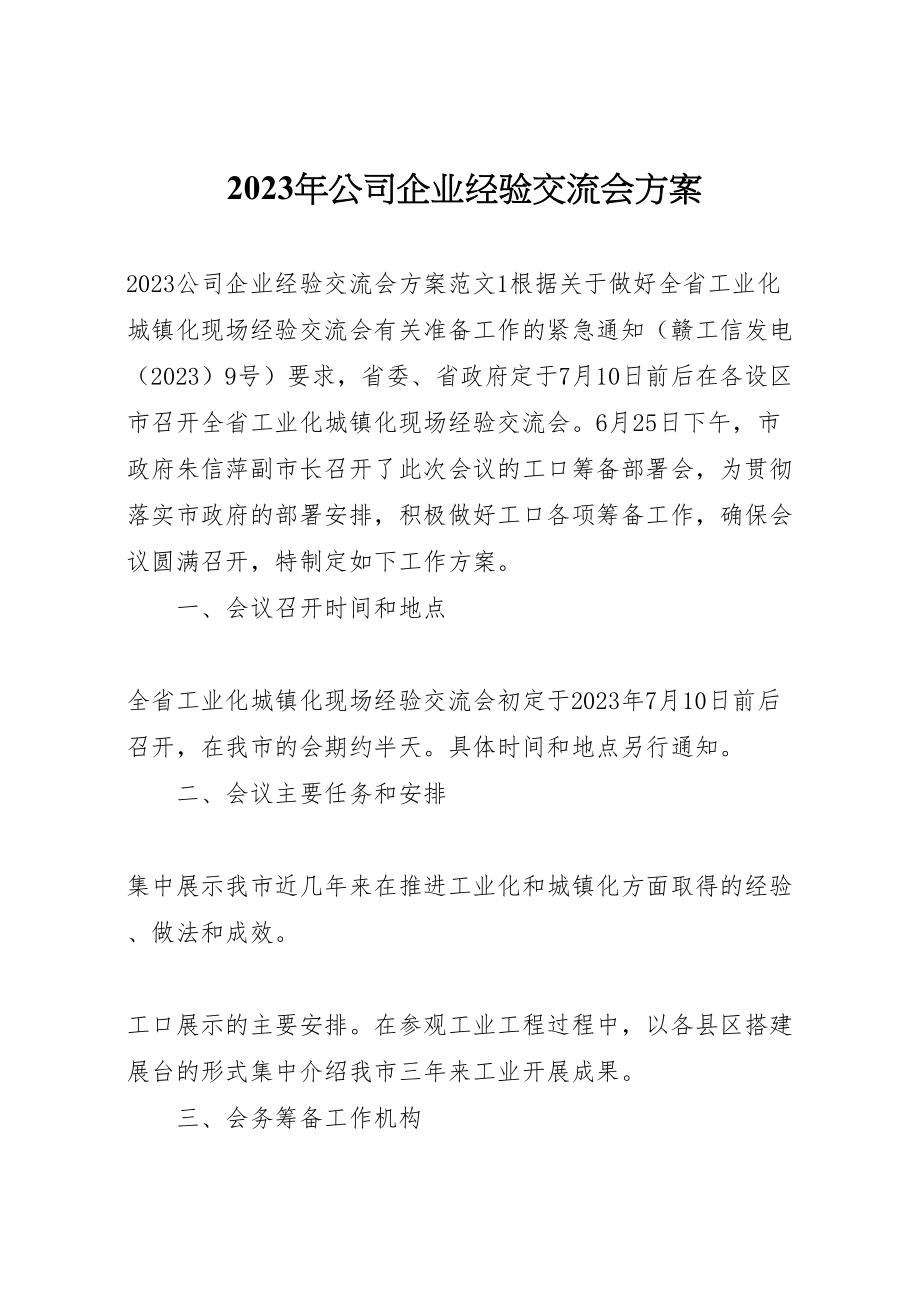 2023年公司企业经验交流会方案.doc_第1页