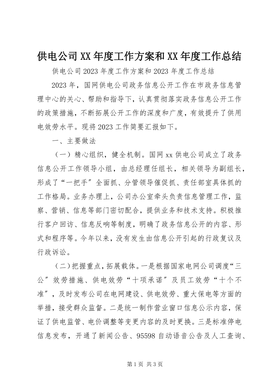 2023年供电公司某年度工作计划和某年度工作总结.docx_第1页