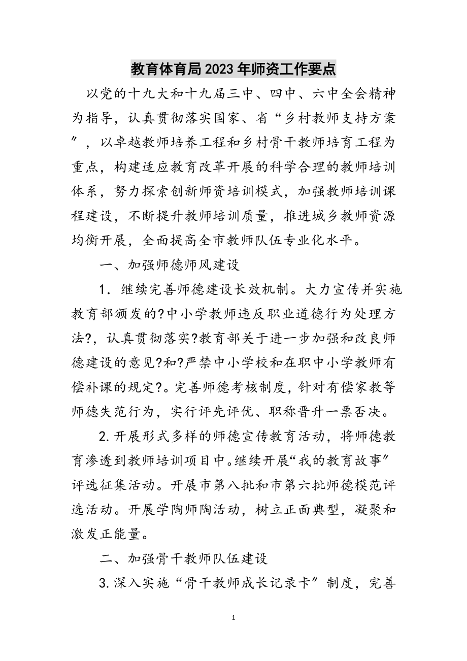 2023年教育局年师资工作要点范文.doc_第1页