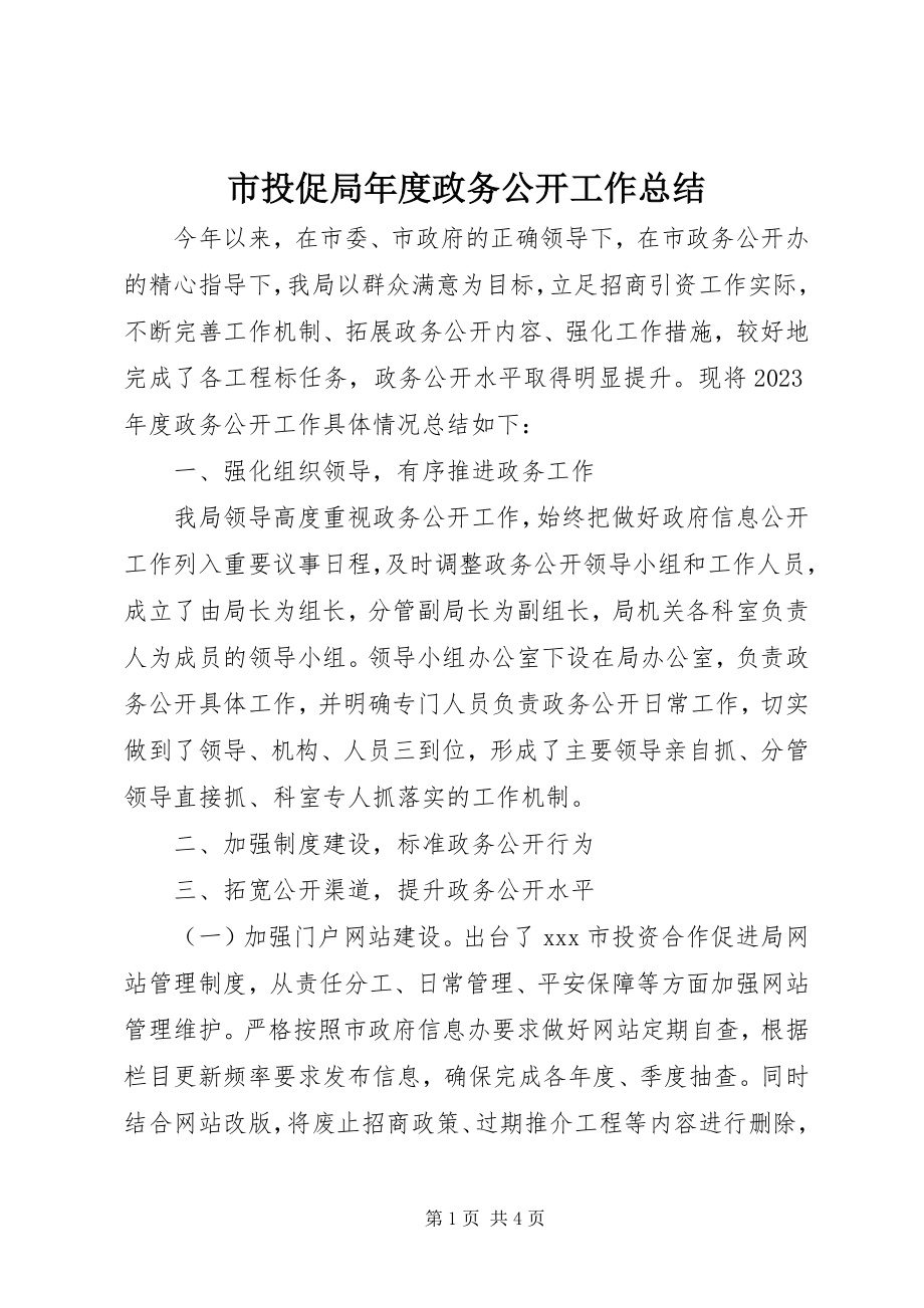 2023年市投促局年度政务公开工作总结.docx_第1页