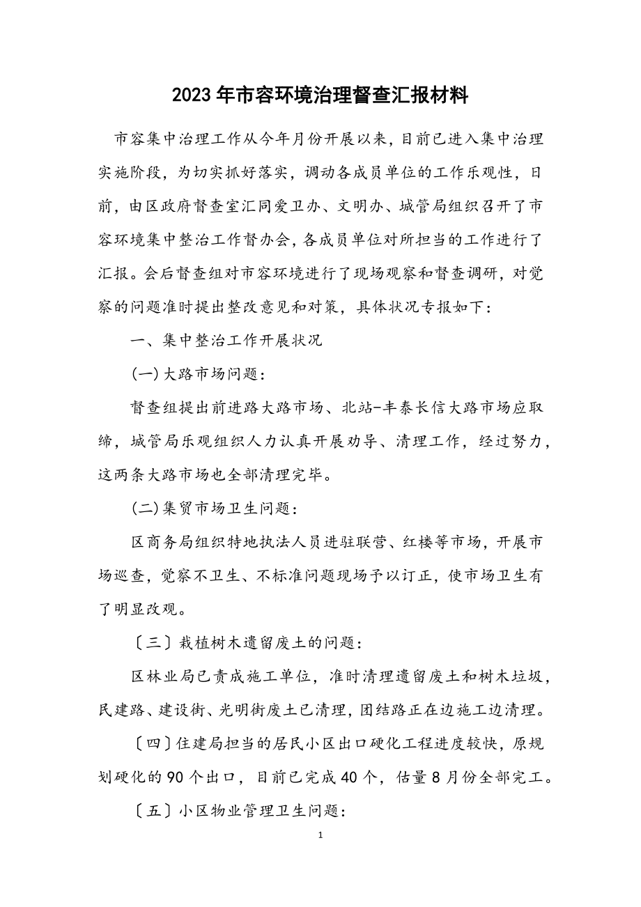 2023年市容环境治理督查汇报材料.docx_第1页