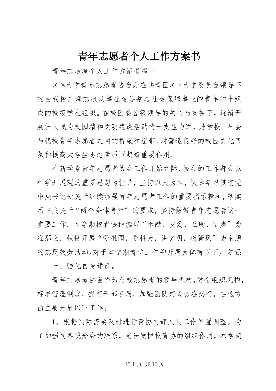 2023年青年志愿者个人工作计划书.docx_第1页