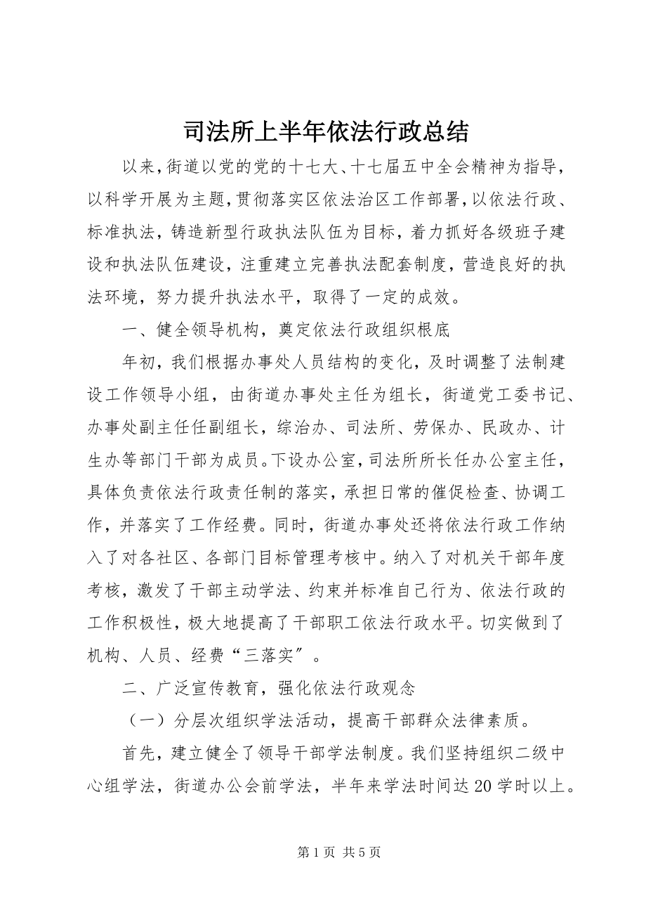 2023年司法所上半年依法行政总结.docx_第1页