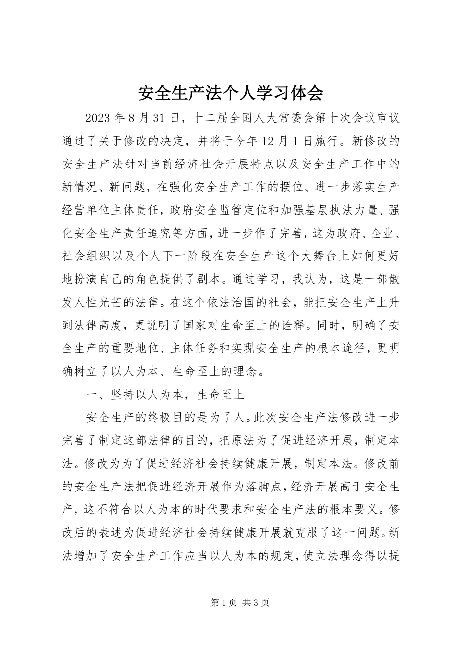 2023年《安全生产法》个人学习体会.docx_第1页