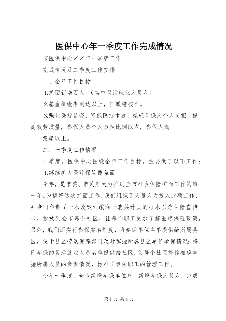 2023年医保中心年一季度工作完成情况.docx_第1页