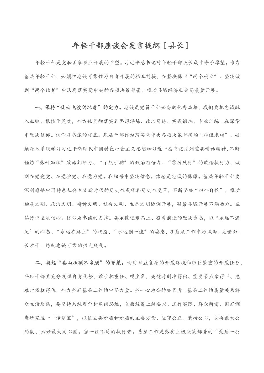 2023年年轻干部座谈会发言提纲（县长）范文.docx_第1页