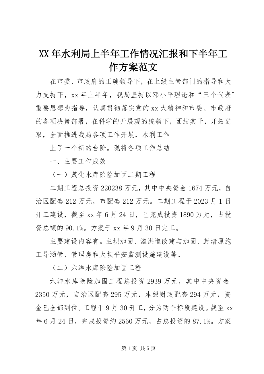 2023年水利局上半年工作情况汇报和下半年工作计划.docx_第1页