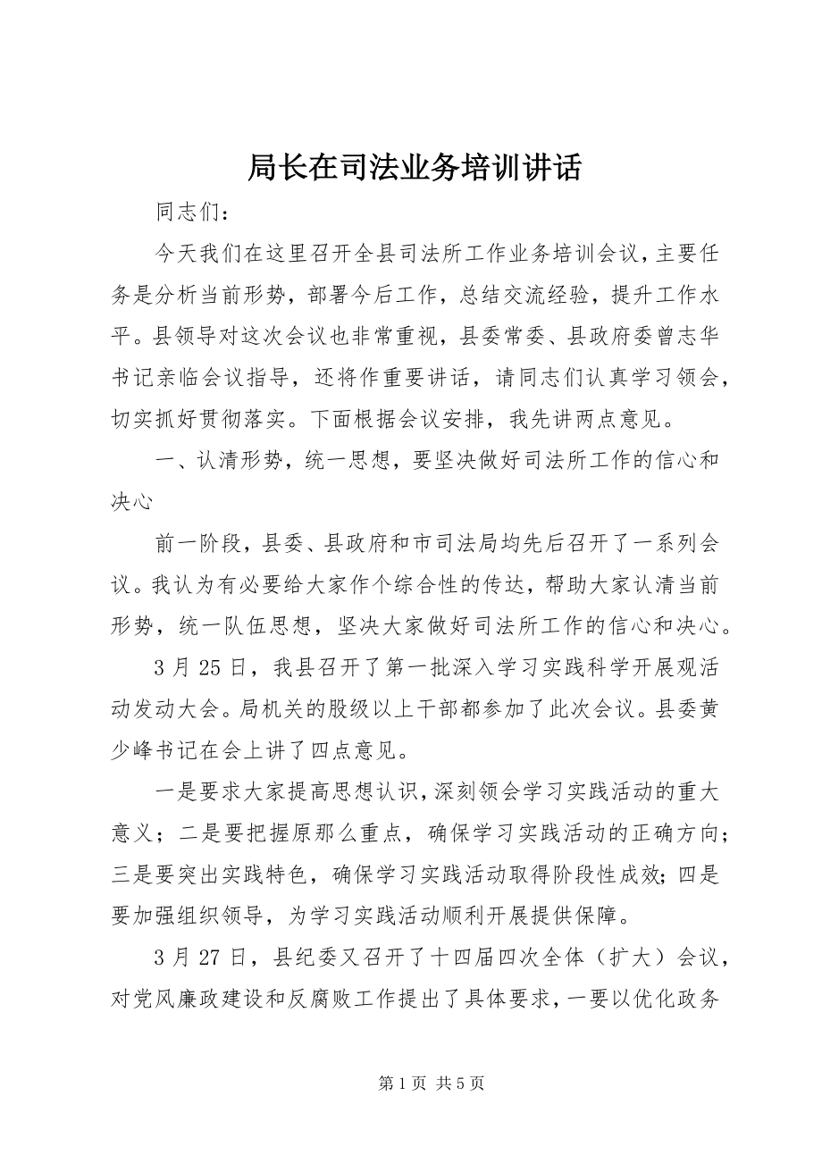 2023年局长在司法业务培训致辞.docx_第1页