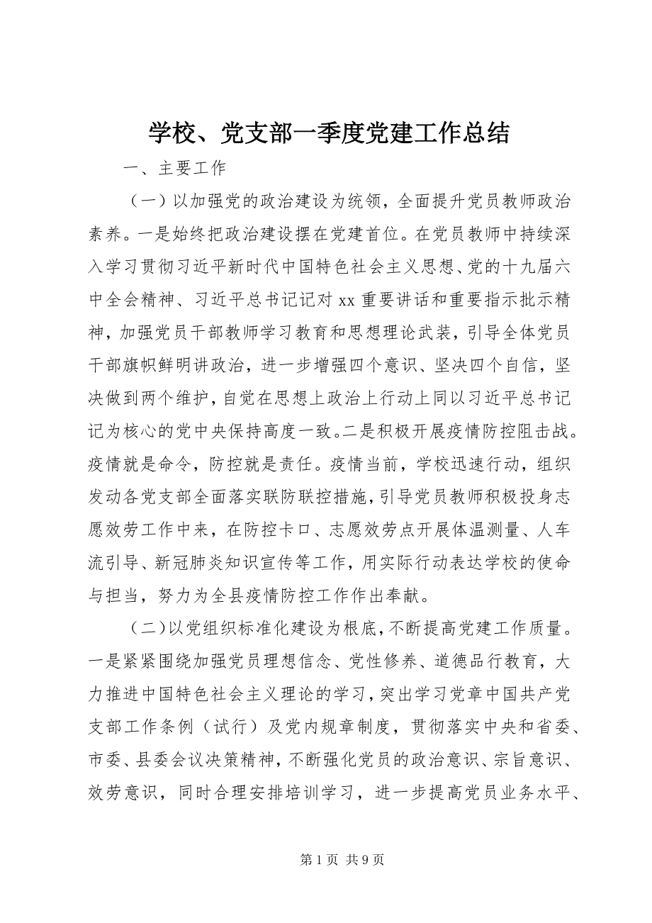 2023年学校党支部一季度党建工作总结.docx_第1页