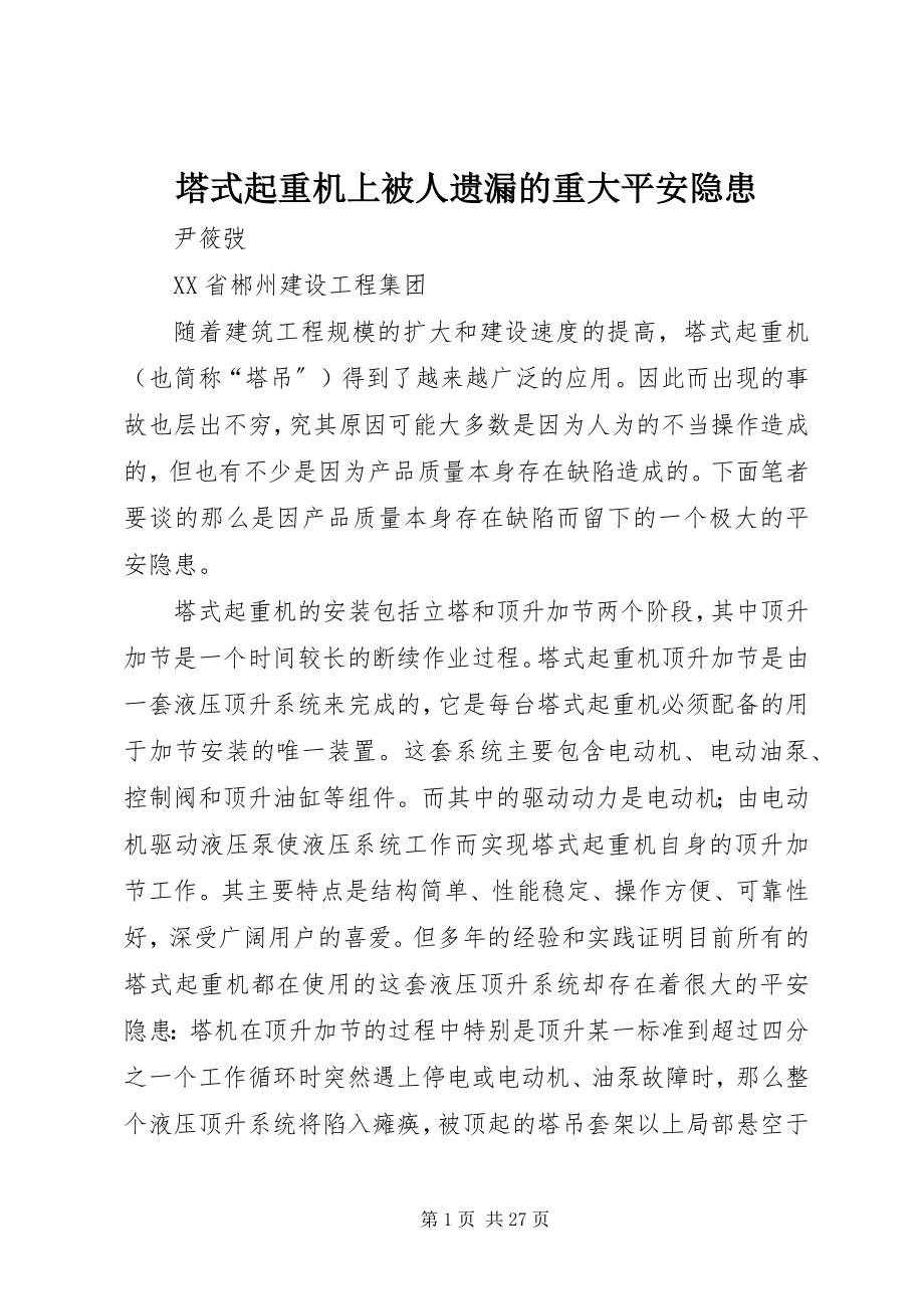 2023年塔式起重机上被人遗漏的重大安全隐患.docx_第1页