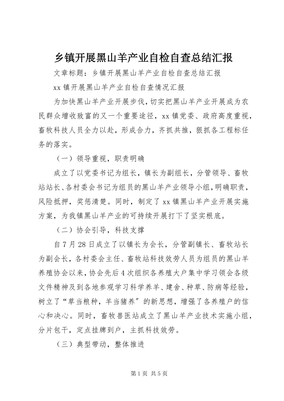 2023年乡镇发展黑山羊产业自检自查总结汇报.docx_第1页