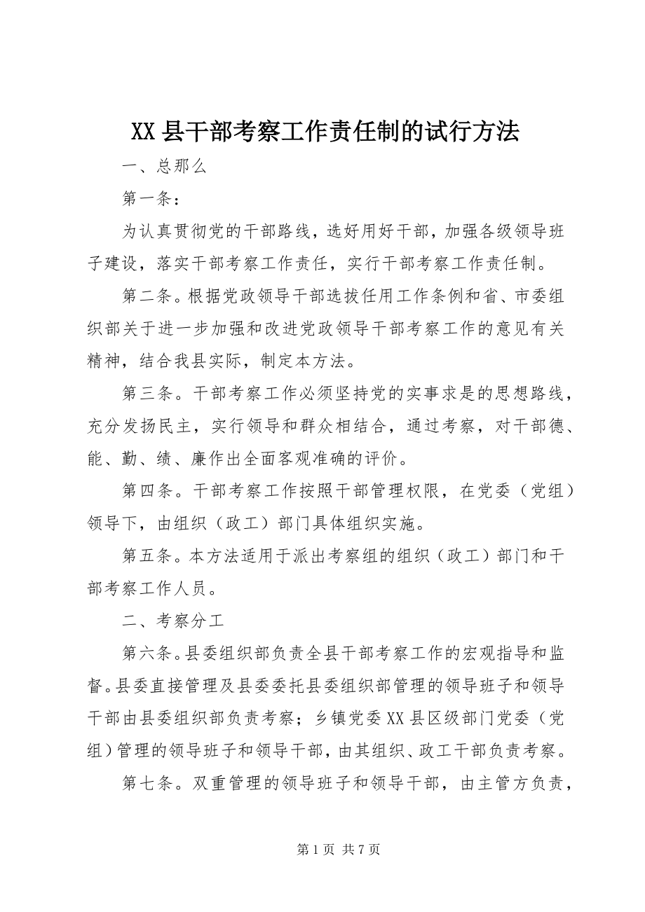 2023年XX县干部考察工作责任制的试行办法新编.docx_第1页