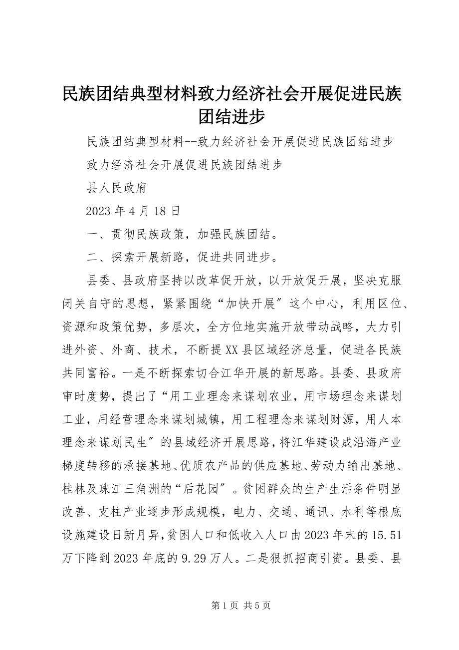 2023年民族团结典型材料致力经济社会发展促进民族团结进步.docx_第1页