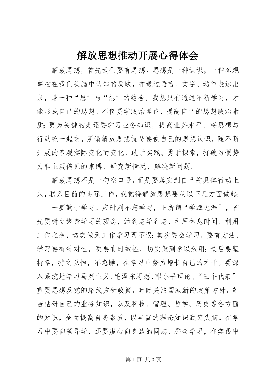 2023年解放思想推动发展心得体会.docx_第1页