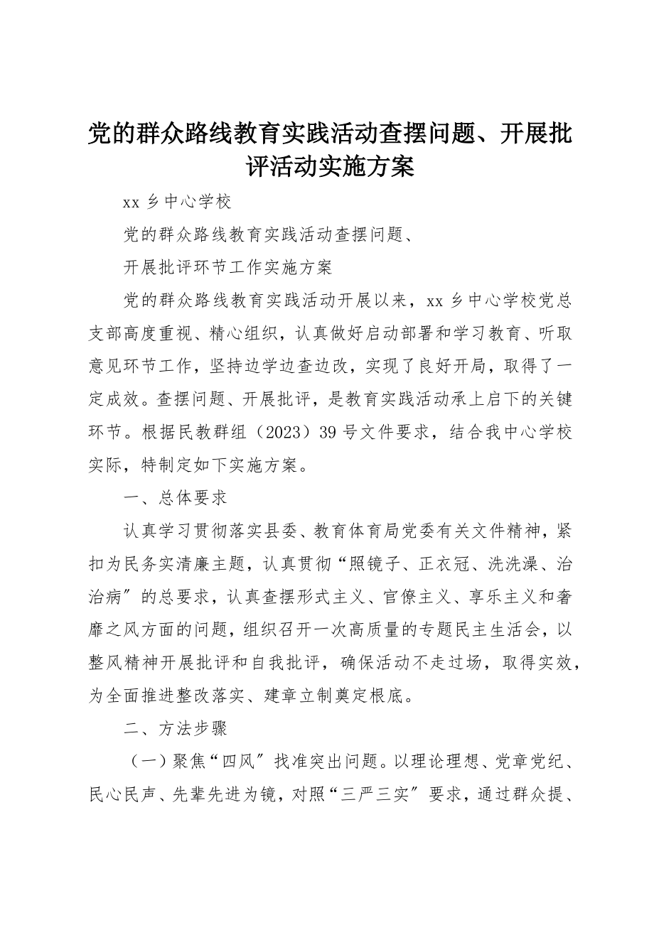 2023年党的群众路线教育实践活动查摆问题、开展批评活动实施方案.docx_第1页