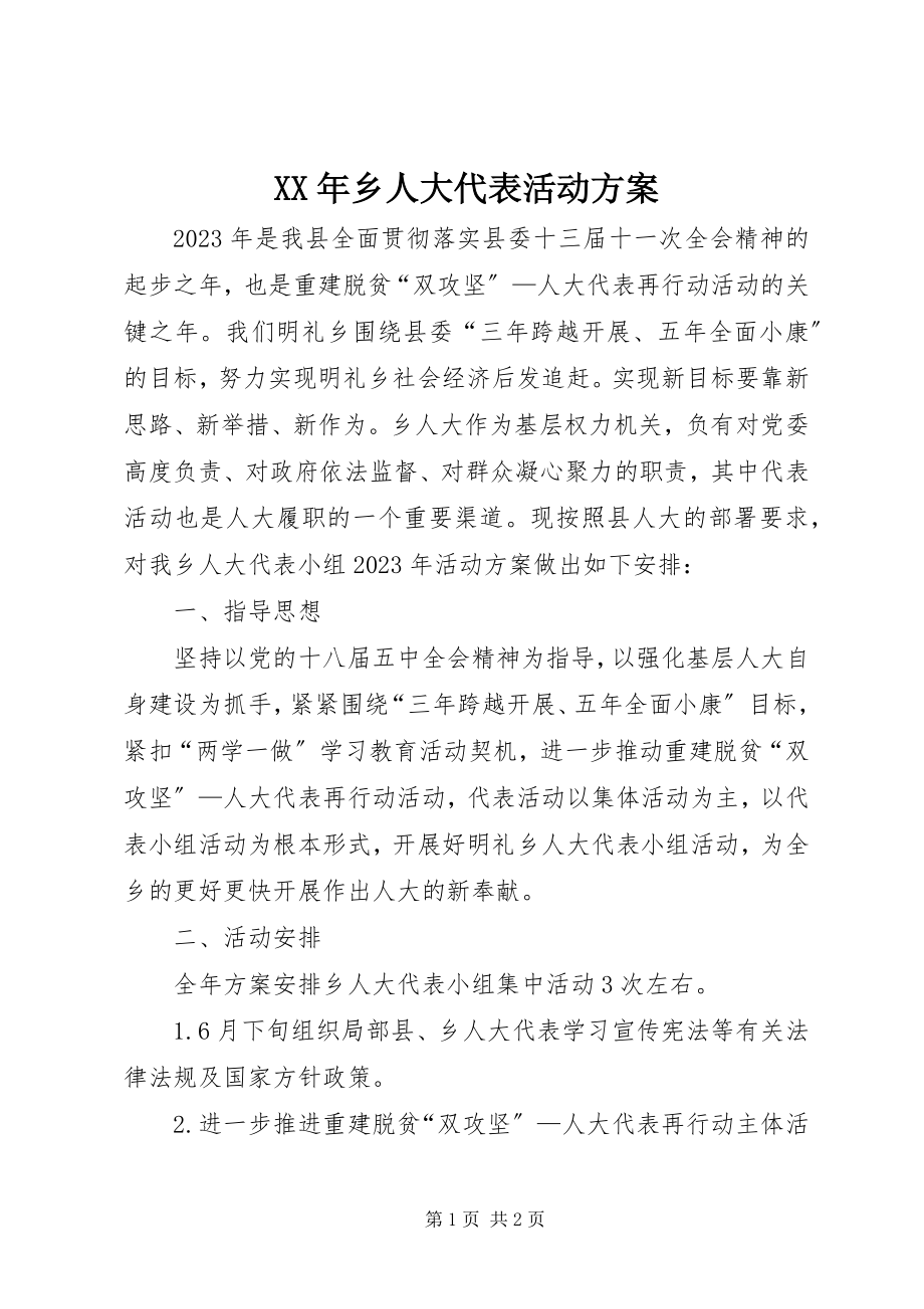 2023年乡人大代表活动计划.docx_第1页