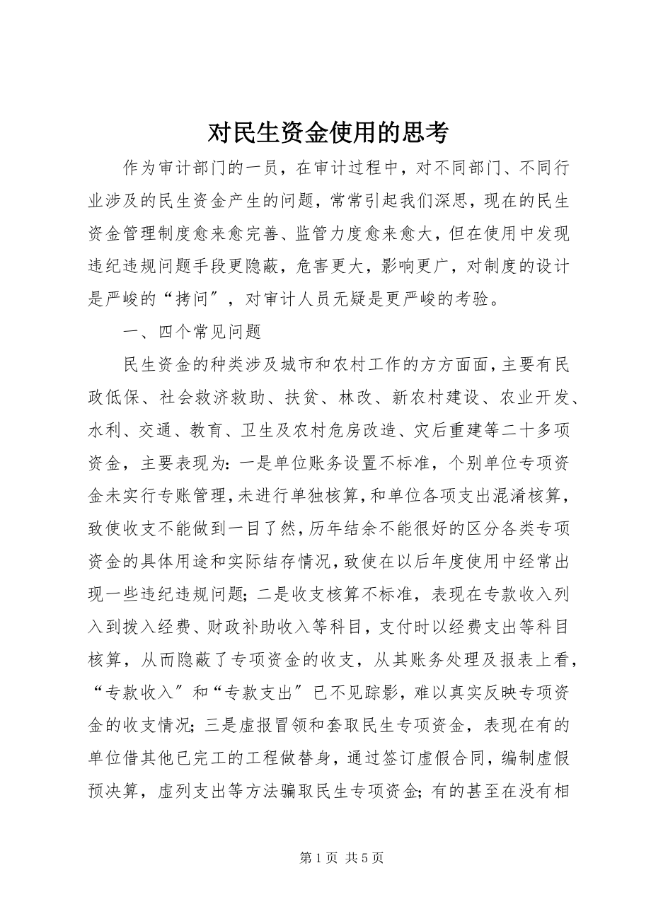 2023年对民生资金使用的思考.docx_第1页