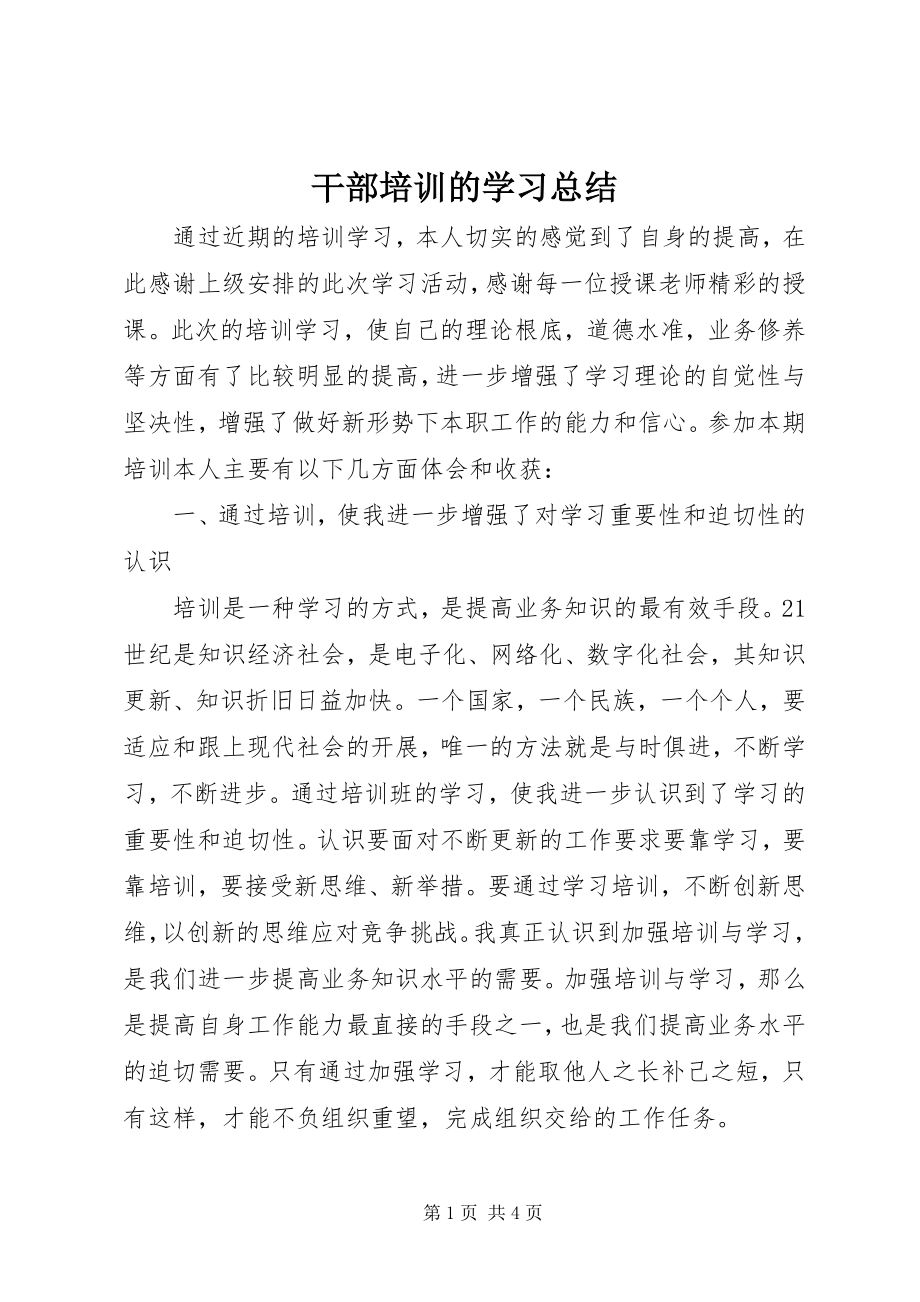 2023年干部培训的学习总结.docx_第1页