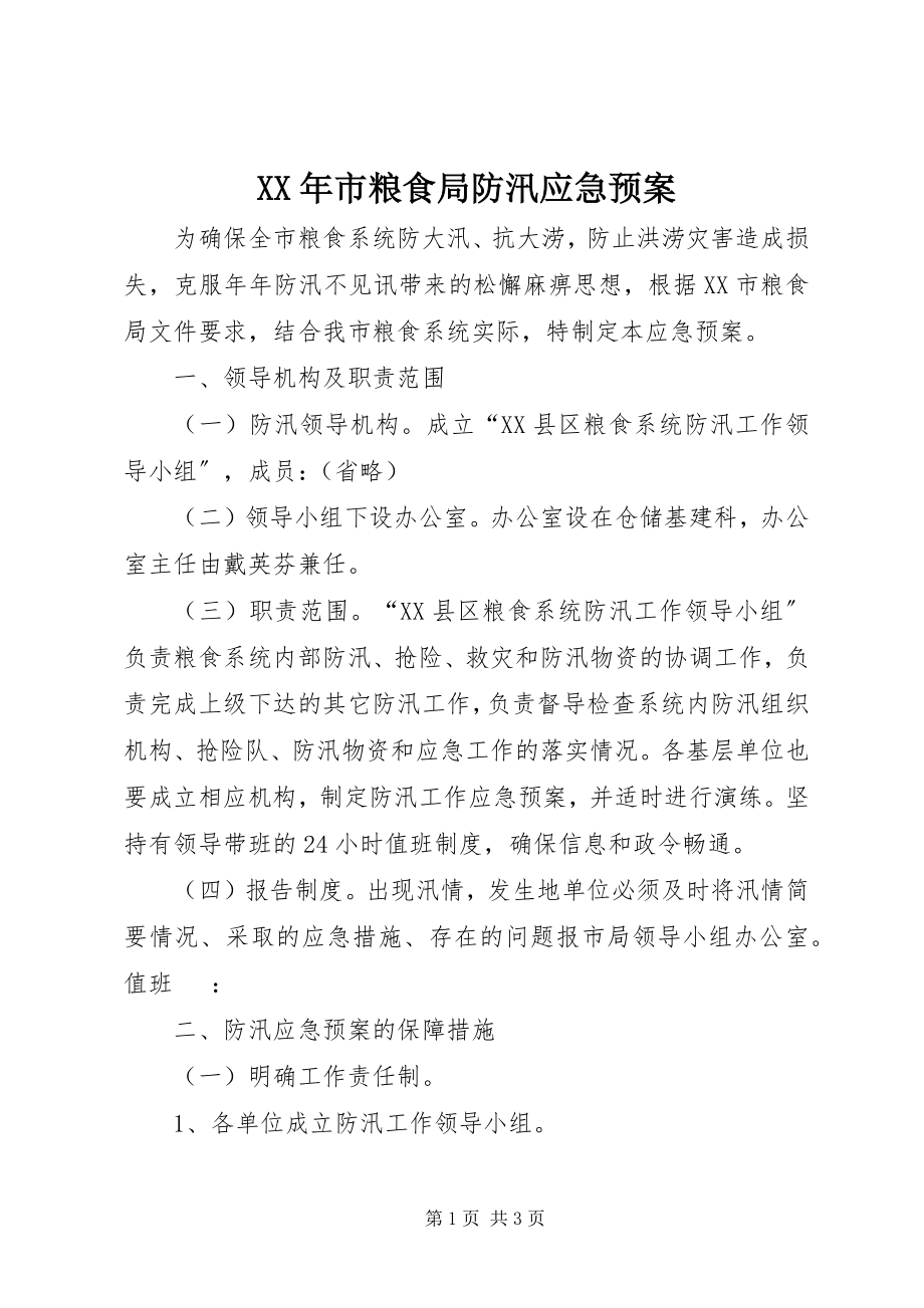 2023年市粮食局防汛应急预案新编.docx_第1页