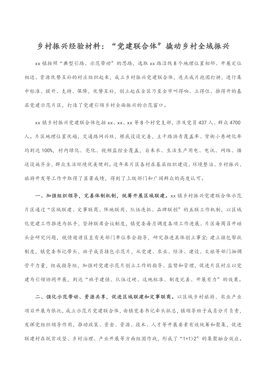 乡村振兴经验材料：“党建联合体”撬动乡村全域振兴.docx_第1页