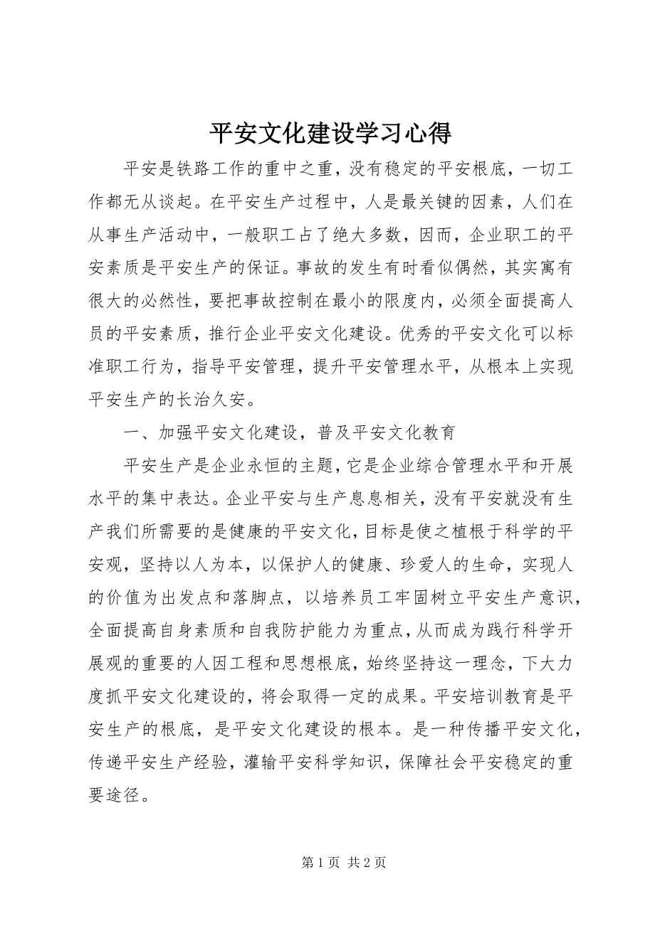 2023年安全文化建设学习心得新编.docx_第1页