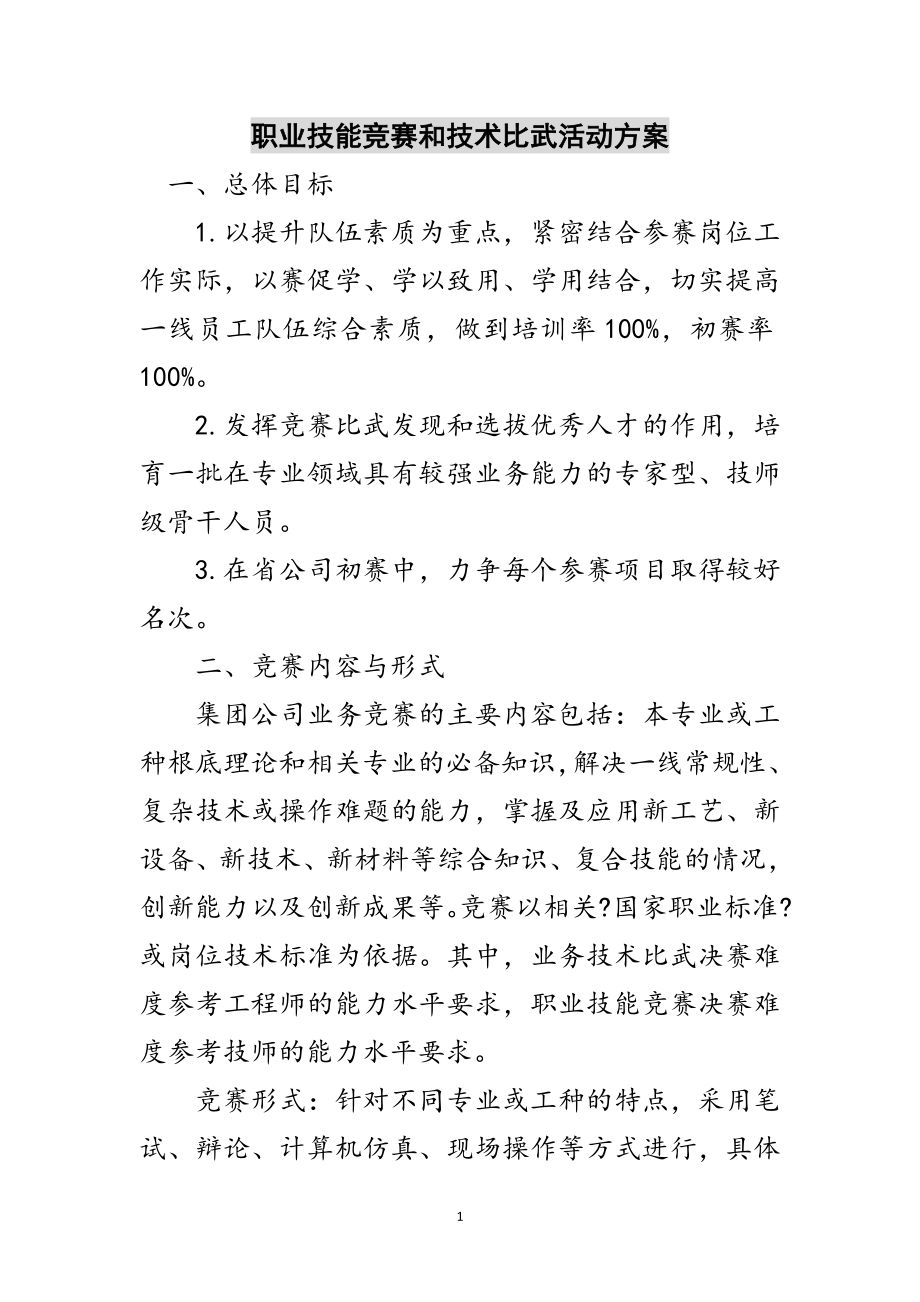 2023年职业技能竞赛和技术比武活动方案范文.doc_第1页