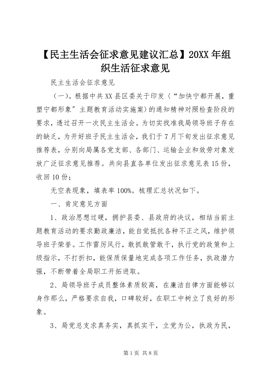 2023年民主生活会征求意见建议汇总组织生活征求意见.docx_第1页