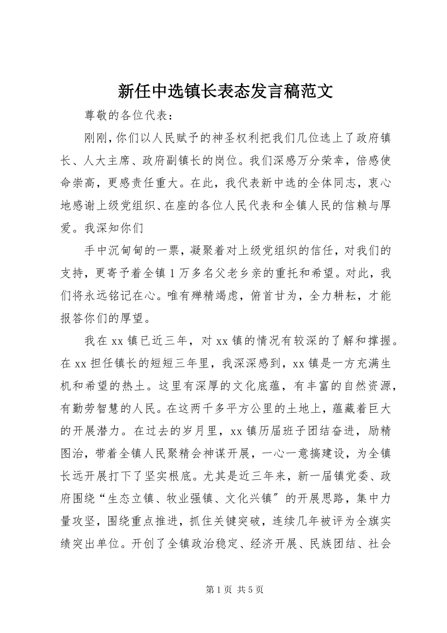 2023年新任当选镇长表态讲话稿.docx_第1页