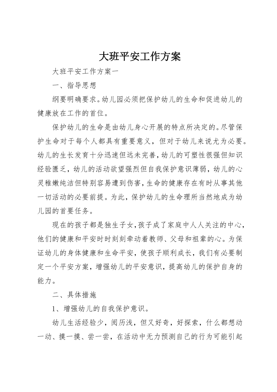 2023年大班安全工作计划新编.docx_第1页