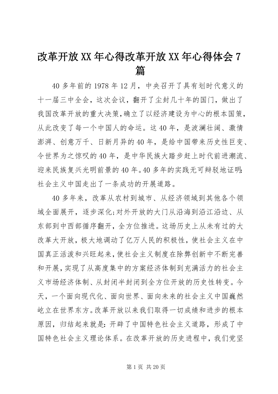 2023年改革开放某年心得改革开放某年心得体会7篇.docx_第1页