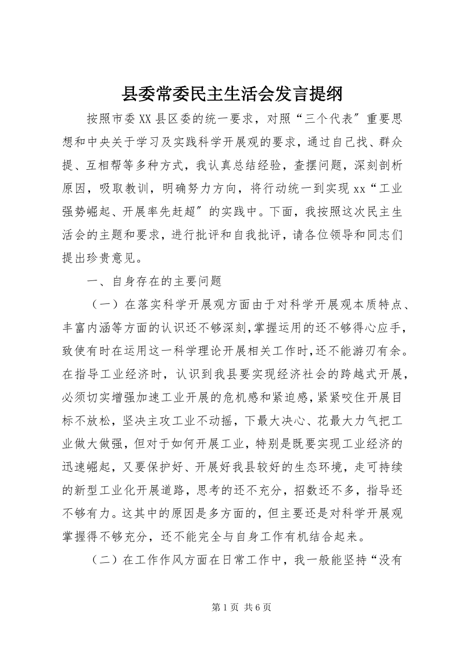 2023年县委常委民主生活会讲话提纲.docx_第1页