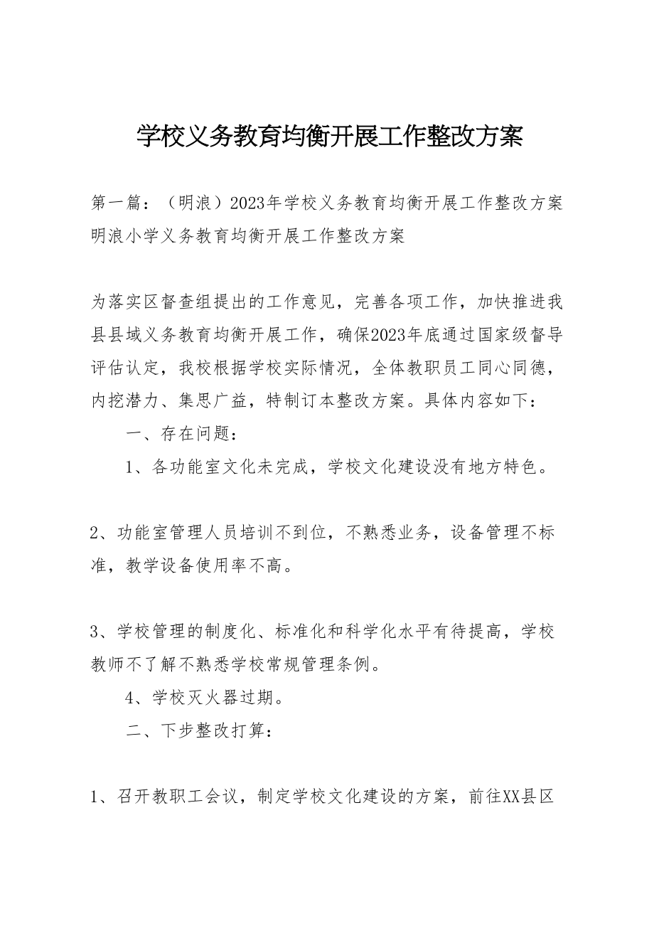 2023年学校义务教育均衡发展工作整改方案.doc_第1页