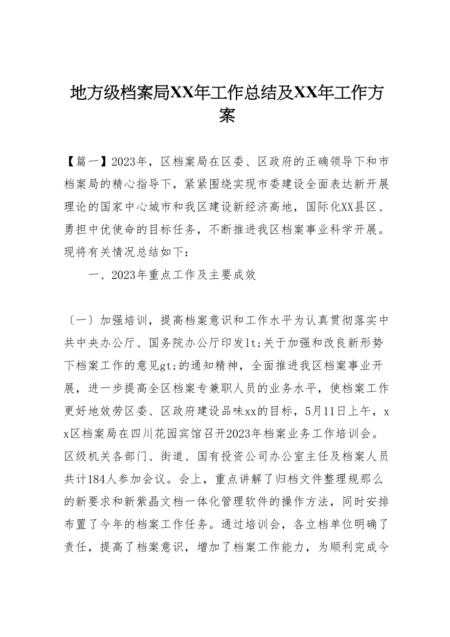 2023年地方级档案局某年工作总结及某年工作计划新编.doc_第1页