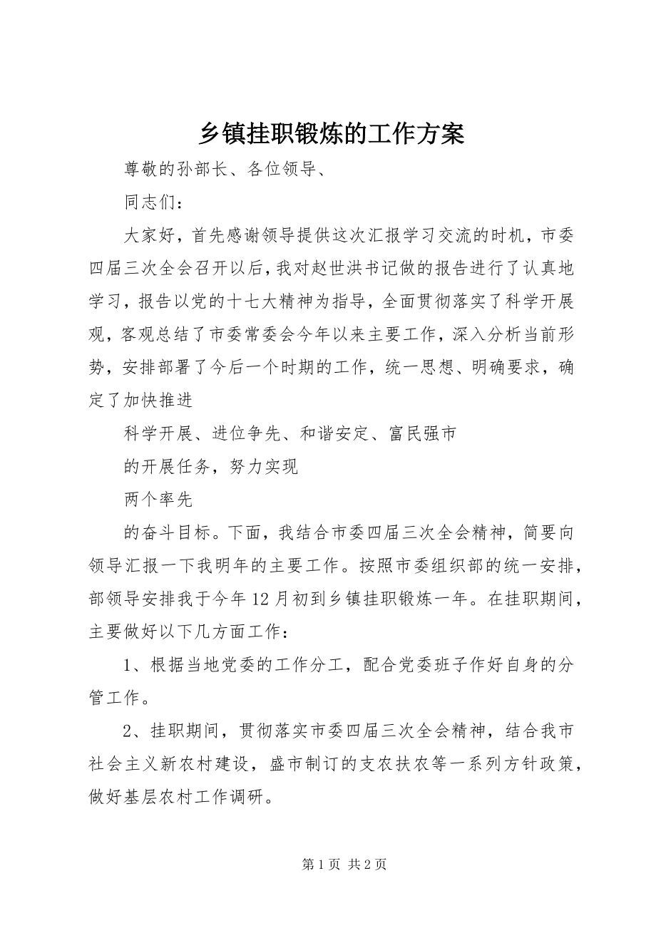 2023年乡镇挂职锻炼的工作计划.docx_第1页